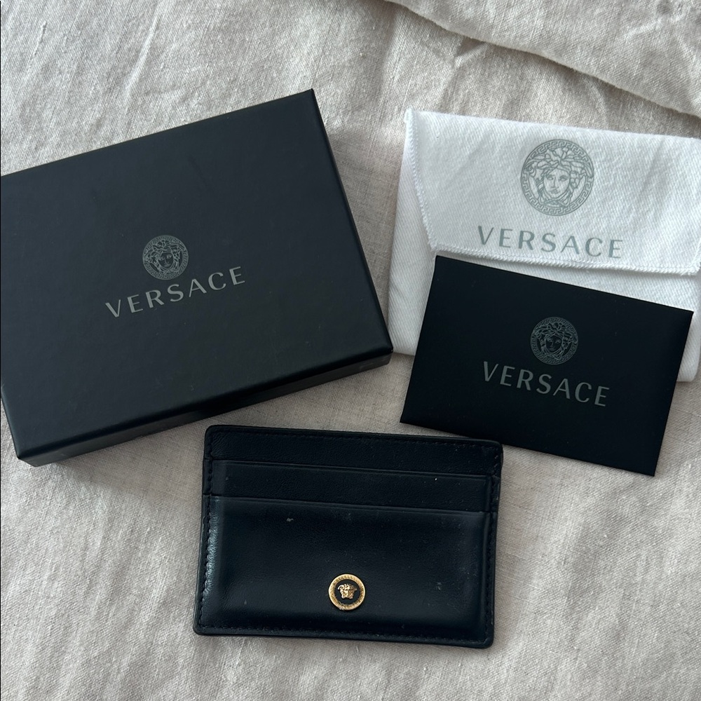 Versace unisex Black and Gold Card Holder